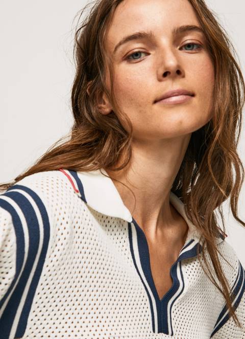 žene bijela krep dres u polo stilu Pepe Jeans JZ8H250