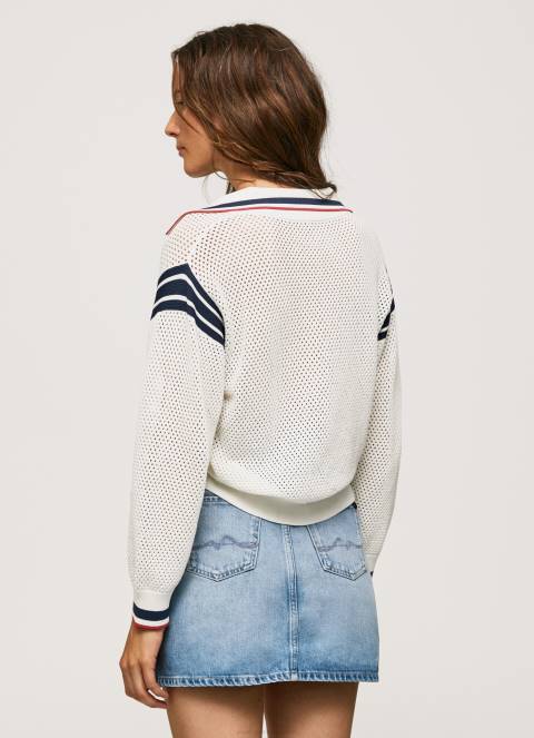 žene bijela krep dres u polo stilu Pepe Jeans JZ8H250