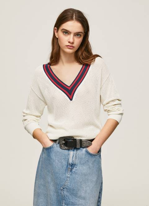 žene bijela krep žersej s v-izrezom Pepe Jeans JZ8H228