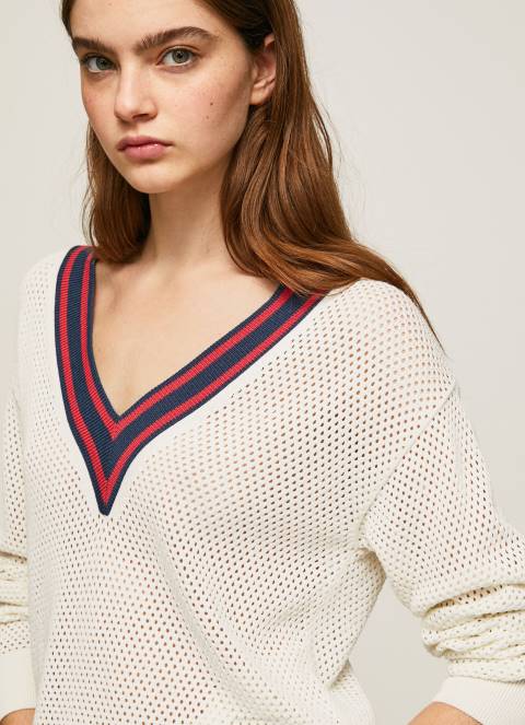 žene bijela krep žersej s v-izrezom Pepe Jeans JZ8H228