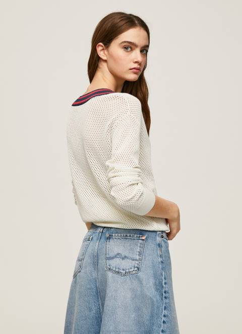 žene bijela krep žersej s v-izrezom Pepe Jeans JZ8H228