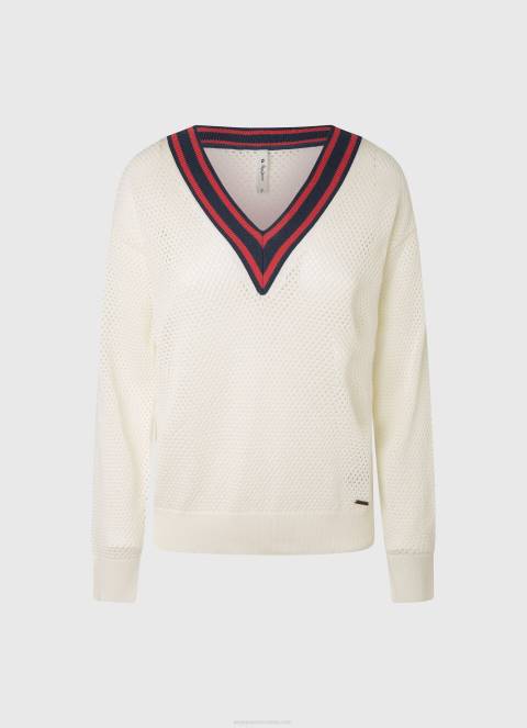 žene bijela krep žersej s v-izrezom Pepe Jeans JZ8H228