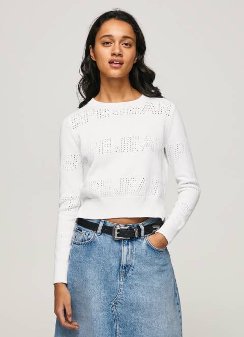 žene bijela pamučni žersej s ažur detaljima Pepe Jeans JZ8H260