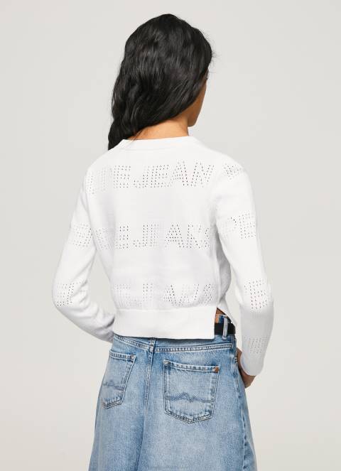 žene bijela pamučni žersej s ažur detaljima Pepe Jeans JZ8H260