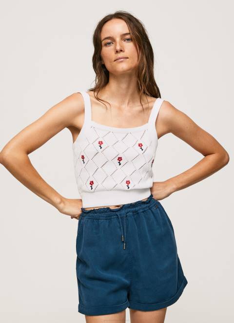 žene bijela pamučni gornji dio s izvezenim cvijetom Pepe Jeans JZ8H232