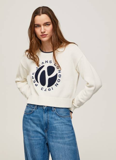 žene bijela pamučni jersey s printom logotipa Pepe Jeans JZ8H253