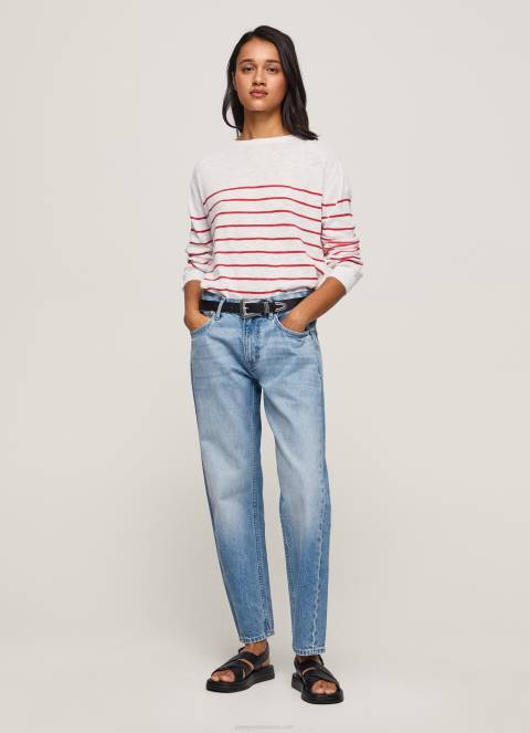 žene bijela pamučni jersey s prugastim printom Pepe Jeans JZ8H238
