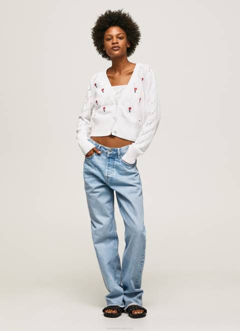 žene bijela pamučni kardigan s izvezenim cvijećem Pepe Jeans JZ8H231