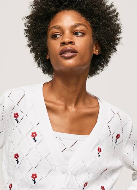 žene bijela pamučni kardigan s izvezenim cvijećem Pepe Jeans JZ8H231