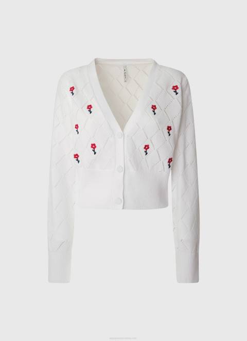 žene bijela pamučni kardigan s izvezenim cvijećem Pepe Jeans JZ8H231