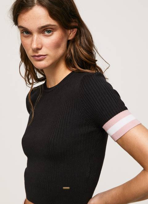 žene crno majica kratkih rukava s okruglim izrezom Pepe Jeans JZ8H263