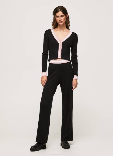 žene crno rebrasti kardigan s v izrezom Pepe Jeans JZ8H264