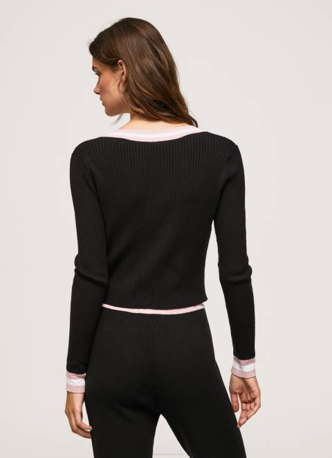 žene crno rebrasti kardigan s v izrezom Pepe Jeans JZ8H264