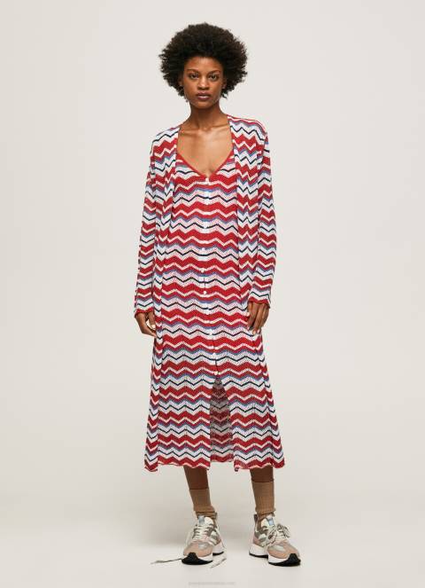 žene studio crvena dugi kardigan s cik-cak printom Pepe Jeans JZ8H225