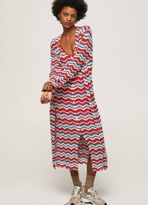 žene studio crvena dugi kardigan s cik-cak printom Pepe Jeans JZ8H225