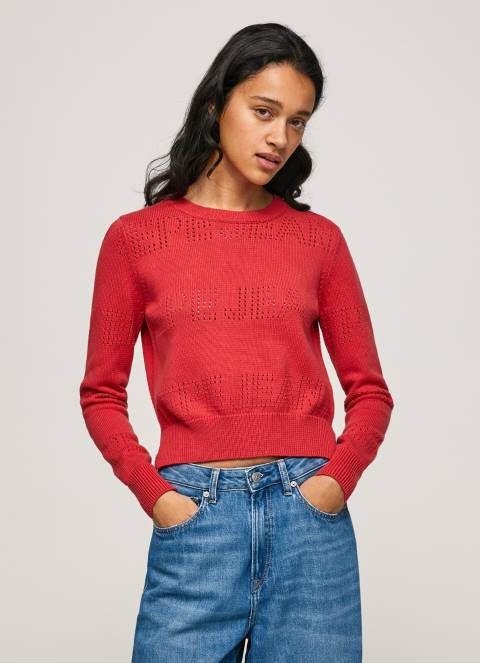 žene studio crvena pamučni žersej s ažur detaljima Pepe Jeans JZ8H259