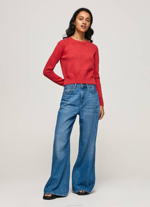 žene studio crvena pamučni žersej s ažur detaljima Pepe Jeans JZ8H259