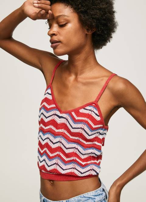 žene studio crvena vrh s cik-cak printom Pepe Jeans JZ8H226