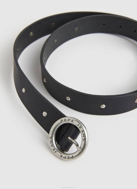 žene crno kožni remen s okruglom kopčom Pepe Jeans JZ8H762