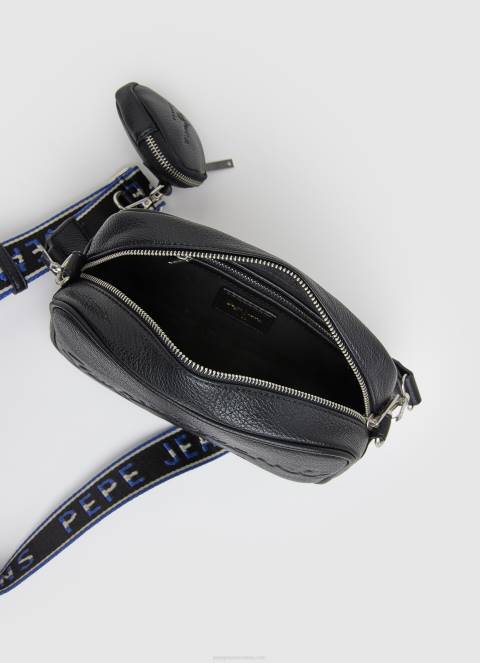 žene crno maksi torba preko ramena s utisnutim logotipom Pepe Jeans JZ8H713