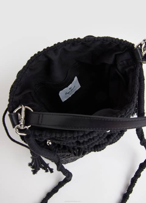 žene crno torba za makrame i slamnatu kantu Pepe Jeans JZ8H741
