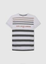 dječak prljavo bijelo pamučna majica s prugastim printom Pepe Jeans JZ8H1645