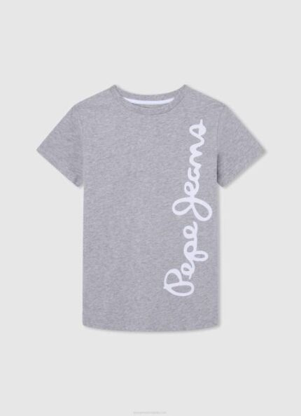 dječak sivi lapor pamučna majica s okomitim logotipom Pepe Jeans JZ8H1650
