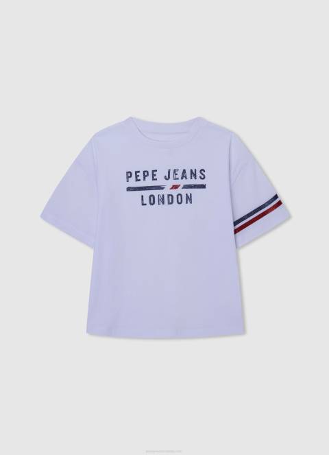 djevojka bijela majica s printom logotipa Pepe Jeans JZ8H1452 - Slika 5
