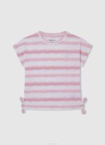 djevojka nježno ružičasta pamučna majica s izblijedjelim prugama Pepe Jeans JZ8H1462