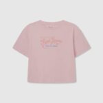 djevojka nježno ružičasta pamučna majica s otvorenim ramenima Pepe Jeans JZ8H1441