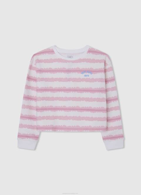 djevojka nježno ružičasta pamučni džemper s izblijedjelim prugama Pepe Jeans JZ8H1409 - Slika 1