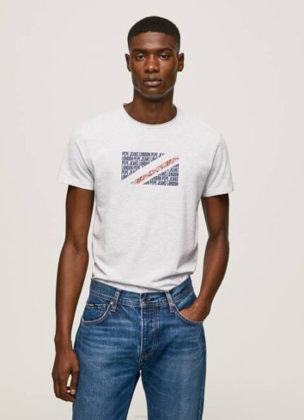 muškarci bijela majica s printom mramornog logotipa Pepe Jeans JZ8H987