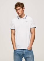 muškarci bijela obrubljena pamučna pike polo majica Pepe Jeans JZ8H1090