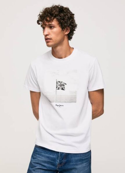 muškarci bijela pamučna majica sa zastavom union jack Pepe Jeans JZ8H945