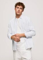 muškarci bjelilo plavo lucius tanka prugasta oxford košulja Pepe Jeans JZ8H1026 - Slika 4
