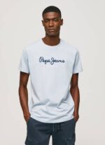 muškarci bjelilo plavo pamučna majica s otisnutim logotipom Pepe Jeans JZ8H933