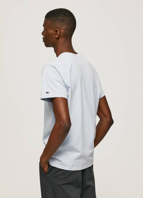 muškarci bjelilo plavo pamučna majica s otisnutim logotipom Pepe Jeans JZ8H947 - Slika 4