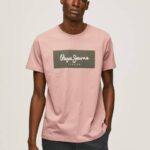 muškarci bjelilo ružičasto pamučna majica s izvezenim logotipom Pepe Jeans JZ8H926