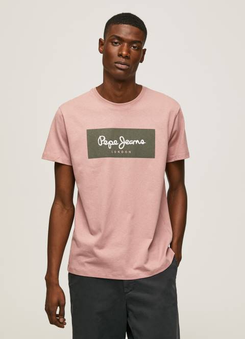 muškarci bjelilo ružičasto pamučna majica s izvezenim logotipom Pepe Jeans JZ8H926 - Slika 1