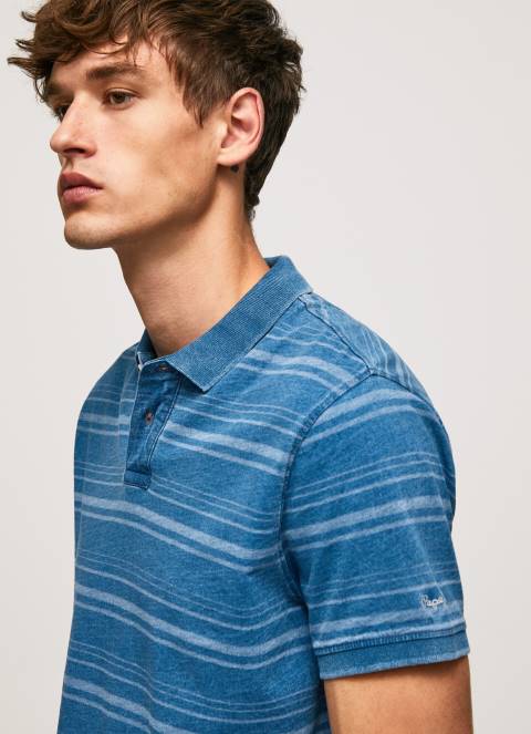 muškarci indigo pamučna polo majica s prugastim printom Pepe Jeans JZ8H1083 - Slika 3