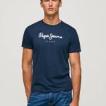 muškarci mornarica pamučna majica s otisnutim logotipom Pepe Jeans JZ8H999