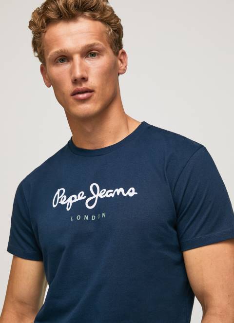 muškarci mornarica pamučna majica s otisnutim logotipom Pepe Jeans JZ8H999 - Slika 3