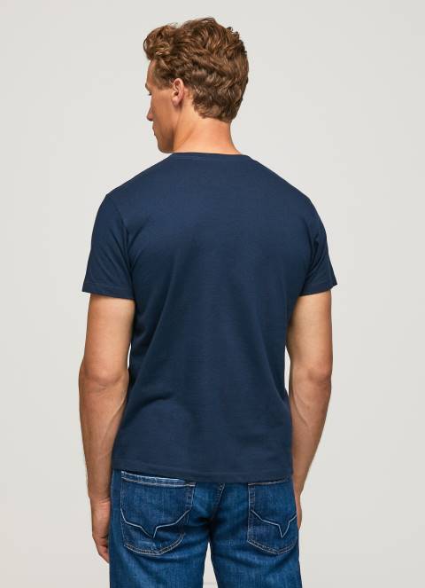 muškarci mornarica pamučna majica s otisnutim logotipom Pepe Jeans JZ8H999 - Slika 4