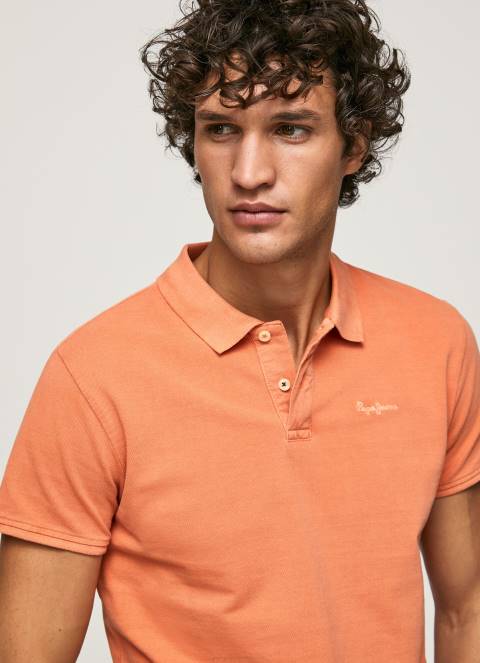 muškarci tikvica naranča pike polo majica s izvezenim logotipom Pepe Jeans JZ8H1095 - Slika 1