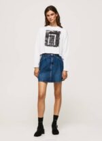 žene bijela majica dugih rukava s printom Pepe Jeans JZ8H428