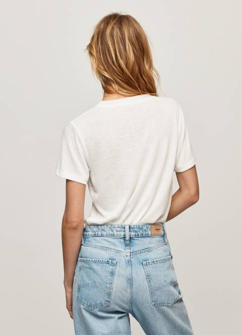 žene bijela majica kratkih rukava s logotipom od štrasa Pepe Jeans JZ8H451 - Slika 4
