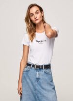 žene bijela majica s osnovnim logom Pepe Jeans JZ8H416