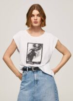 žene bijela majica s printom fotografija Pepe Jeans JZ8H387