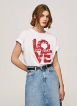 žene bijela majica s printom ljubavnog logotipa Pepe Jeans JZ8H396