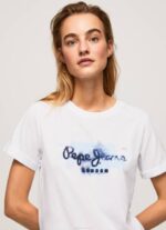 žene bijela pamučna majica s gradijentnim logotipom Pepe Jeans JZ8H421